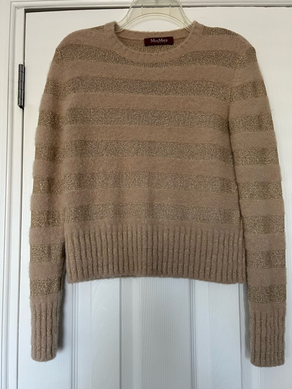 MaxMara Studio Beige and Metallic Stripe in Alpaca Wool Sweater, Size M
